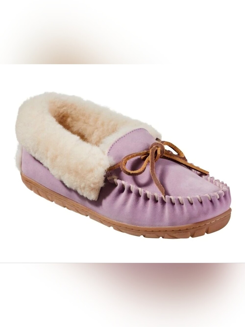 Wicked Good Genuine Shearling Moccasin Slipper Pale Mauve Size 7